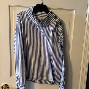 LOFT Blue and White Striped Buttoned Top